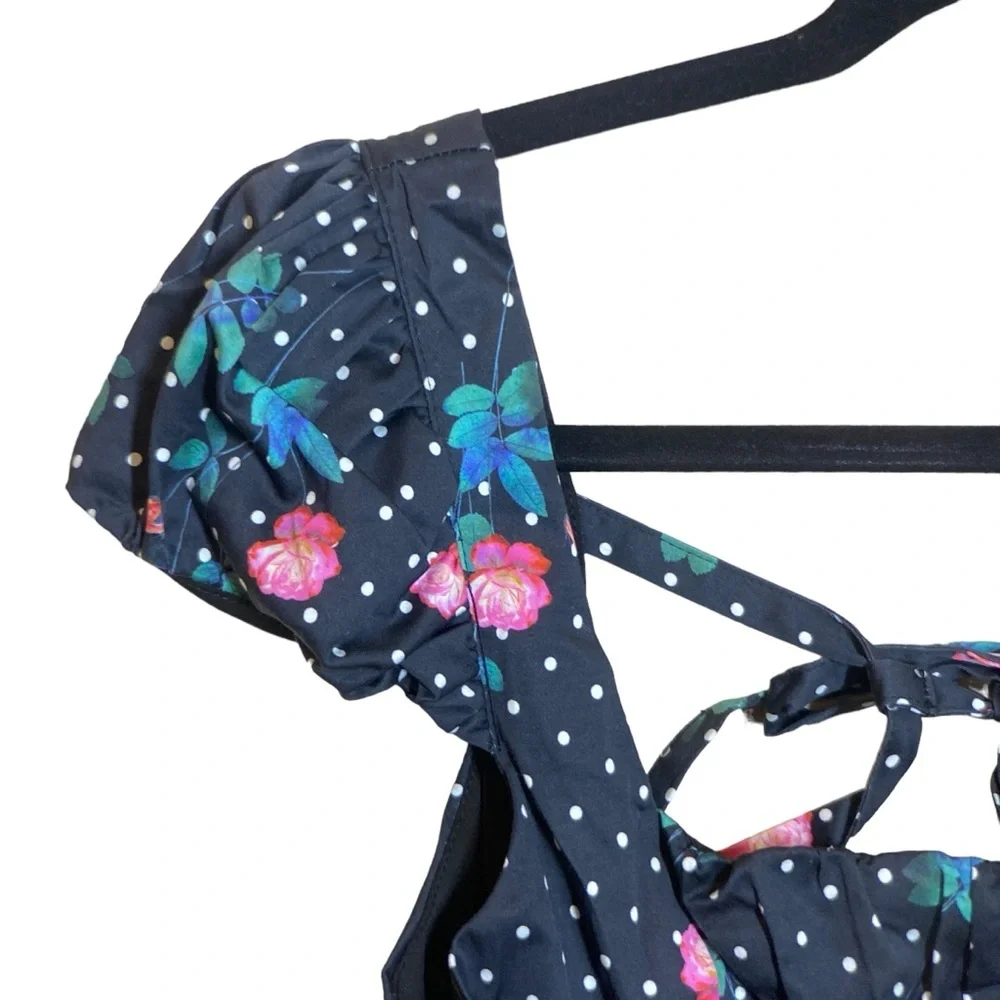 NWOT FOR LOVE & LEMONS Florentina Black & Floral Print Midi Dress, size Small - Picture 4 of 14